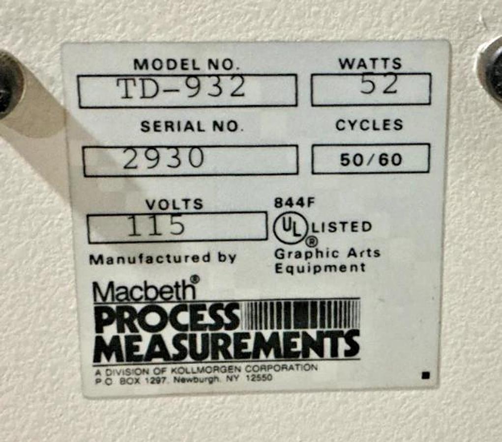 Used Macbeth Process Measurements TD-932 Densitometer 52Watts 50/60-Cycles 115V TD932