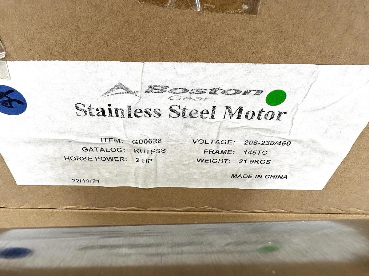 New Boston Gear KUTFSS G00628 2HP TEFC SS Washdown Motor 230/460V 1760rpm 145TC