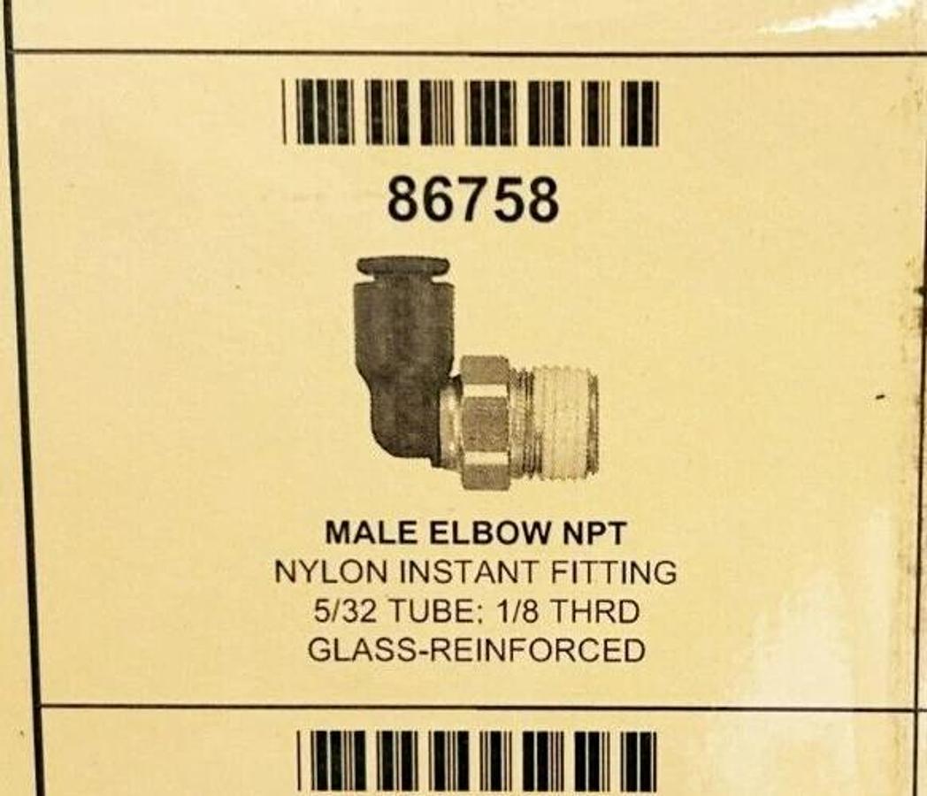 Lot of 6 New Lawson 86758 Male Elebows NPT, 5/32" Tube, 1/8" Thrd