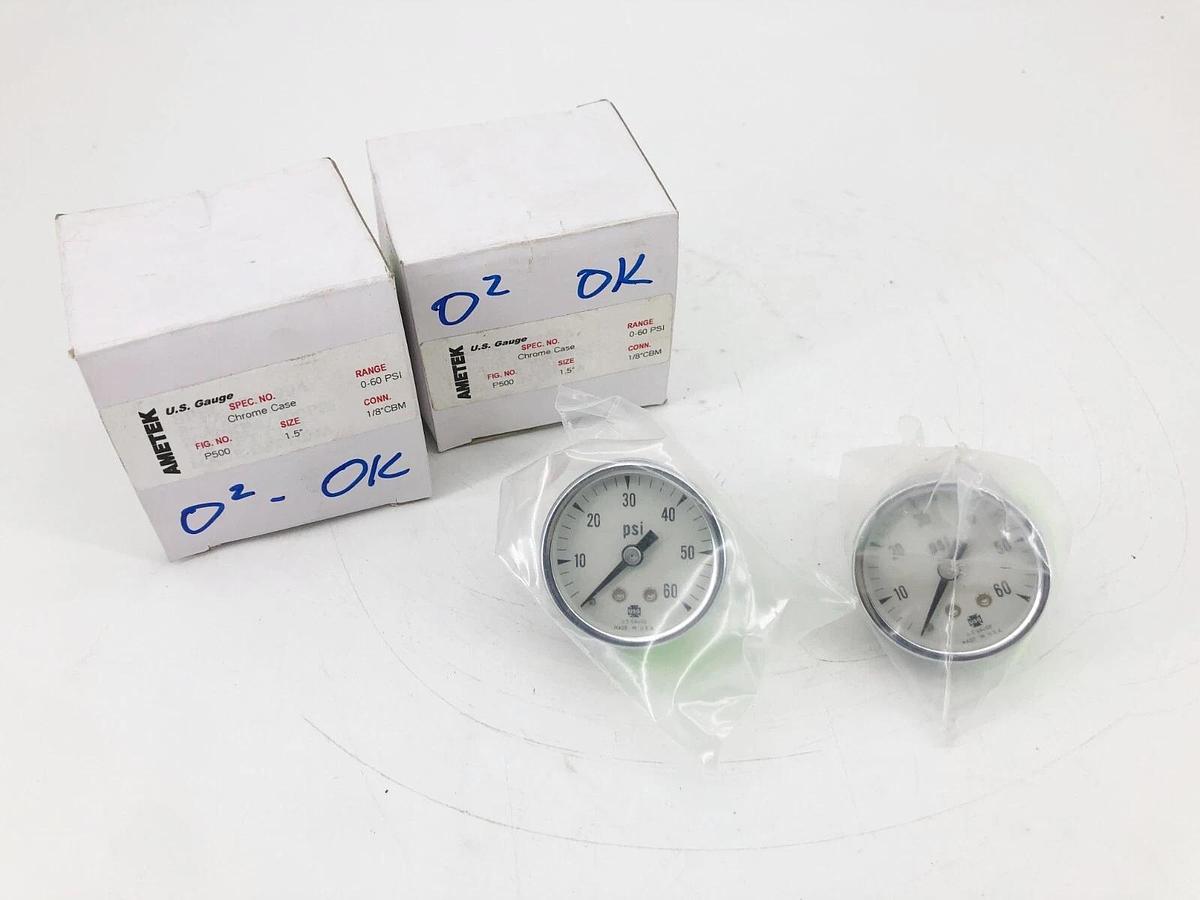 Lot of 2 New Ametek P500 Pressure Gauges 1/8" CBM 0-60psi