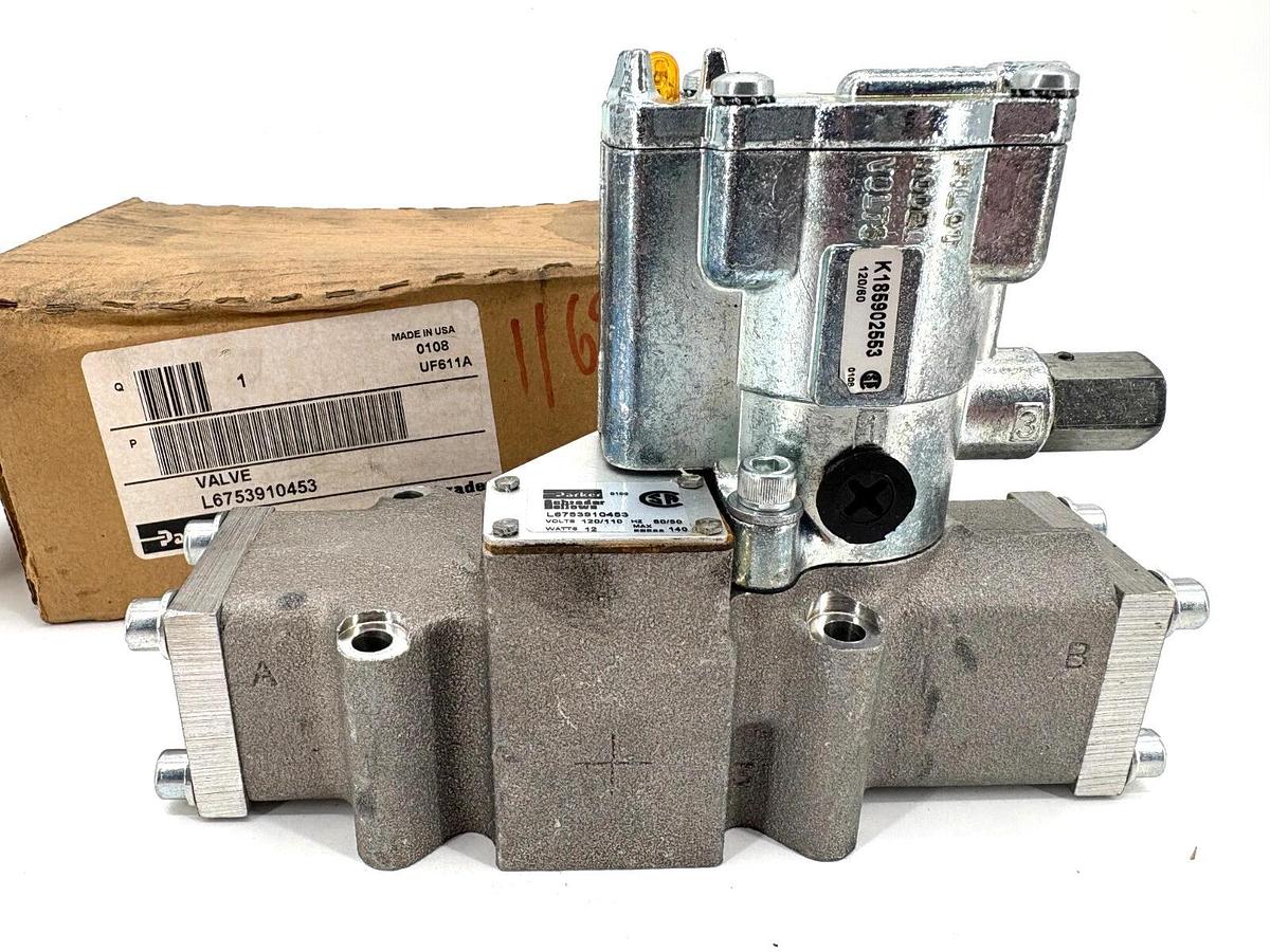 New Parker L6753910453 Pneumatic Solenoid Valve 110/120V Coil 12W 140PSI Max