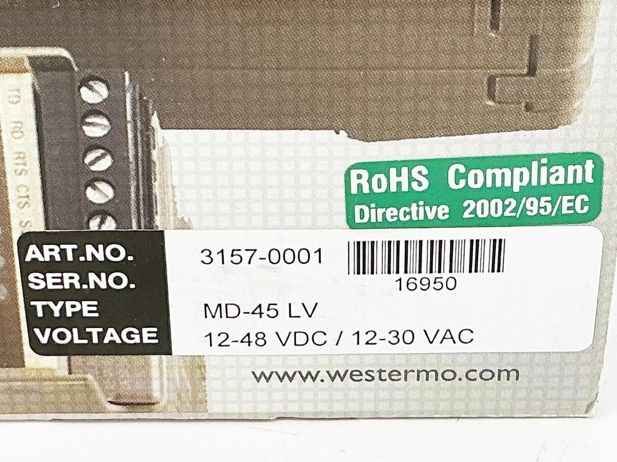 New Westermo MD-45 LV Converter 12-48V 220mA 50/60Hz 3157-0001