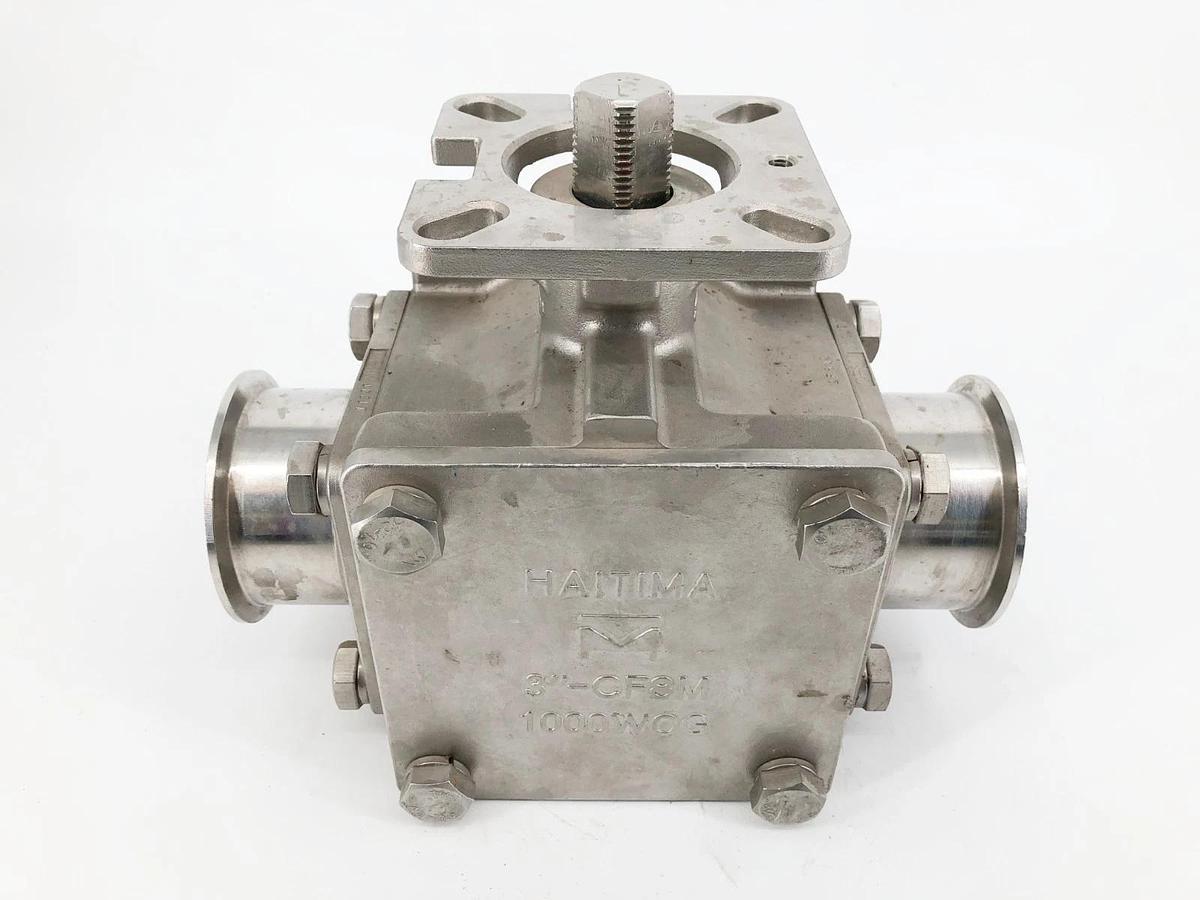 Used Haitima 3" CF8M 1000WOG Ball Valve 3-Way Stainless Steel