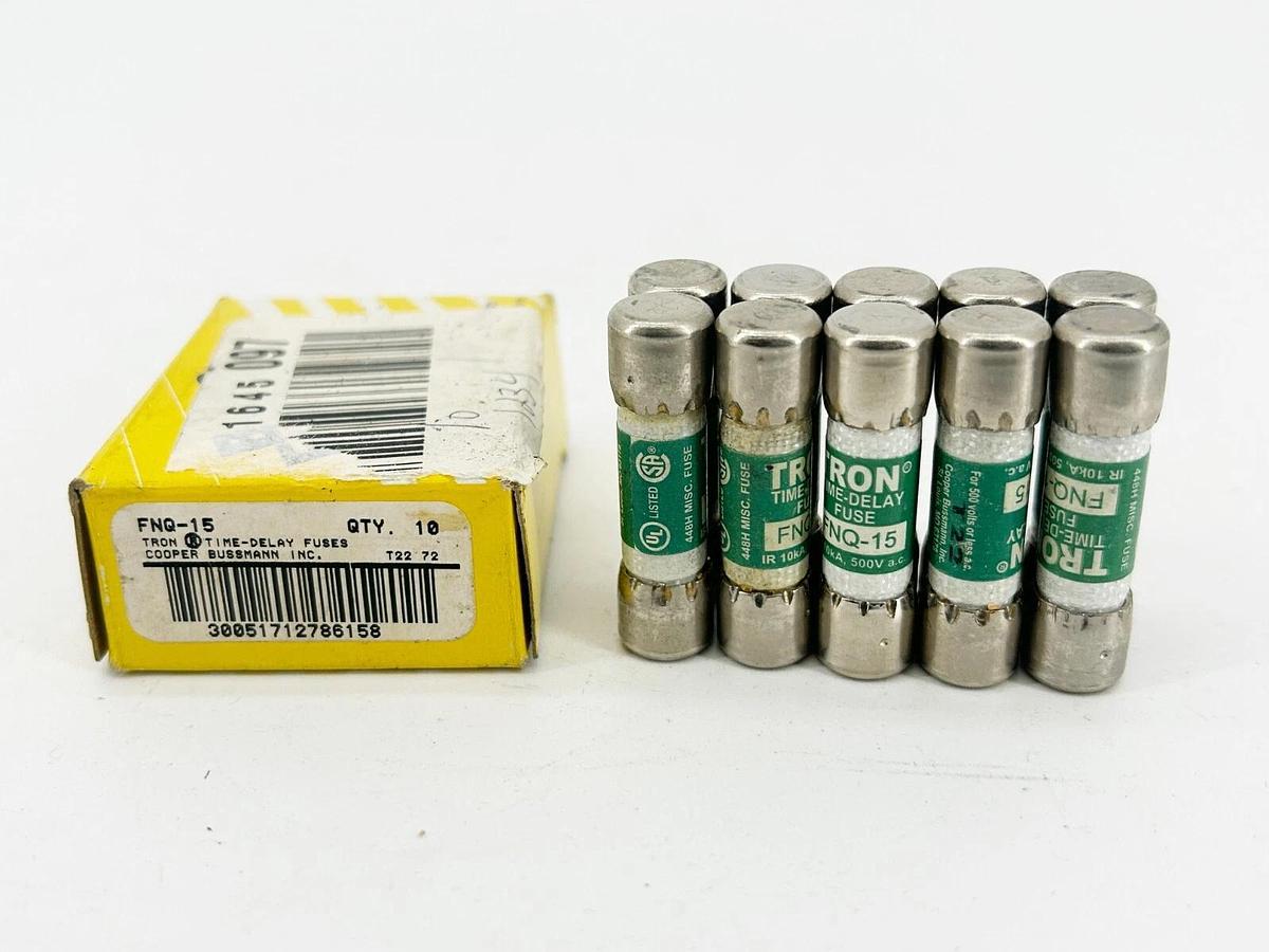 New Bussmann FNQ-15 Time Delay Fuse 15A 500V Box of 10