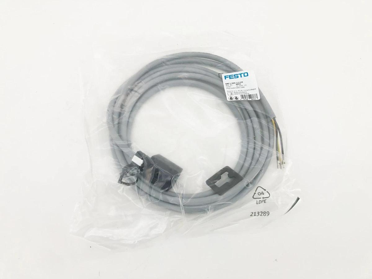 Lot of 2 New Festo KMF-1-24DC-2.5-LED Plug Socket Cables 2.5m 30935