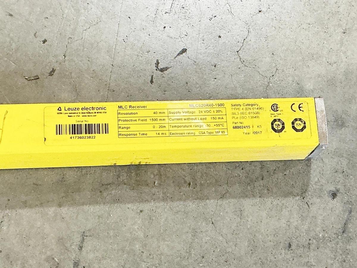 Used Leuze Electronics MLC520R40-1500 Safety Light Curtain MLC 500 Series Stype 4