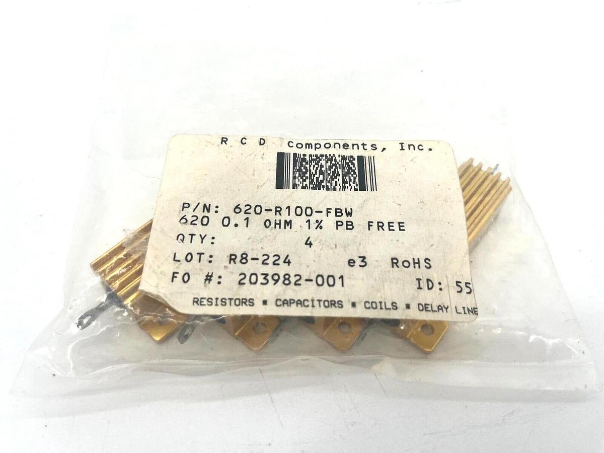 Lot of 4 New RCD Components 620-R100-FBW Wirewound Resistors 0.1Ohms