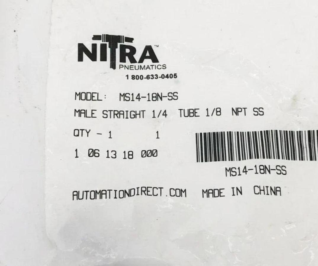Lot of 5 New Nitra Pneumatics MS14-18N-SS Fittings Male Straight 1/4 x1/4 NPT SS