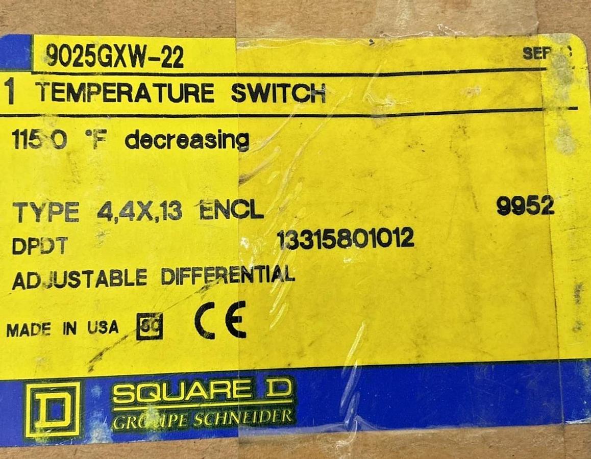 New Square D 9025GXW-22 Ser C Temperature Switch 115.0°F Decreasing.