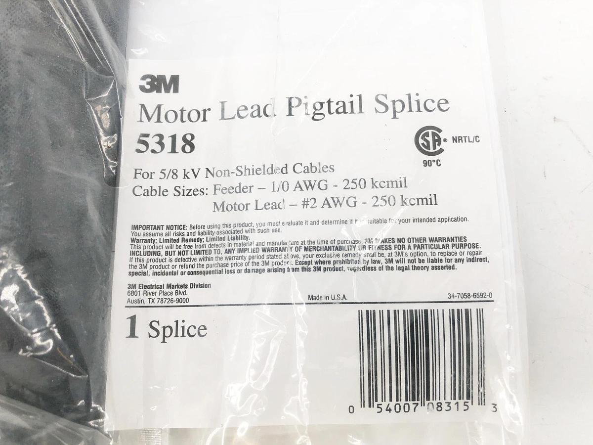 New 3M 5318 Motor Lead Pigtail Splice Kit 5-8kV Non-Shielded 1/0 to 2 AWG