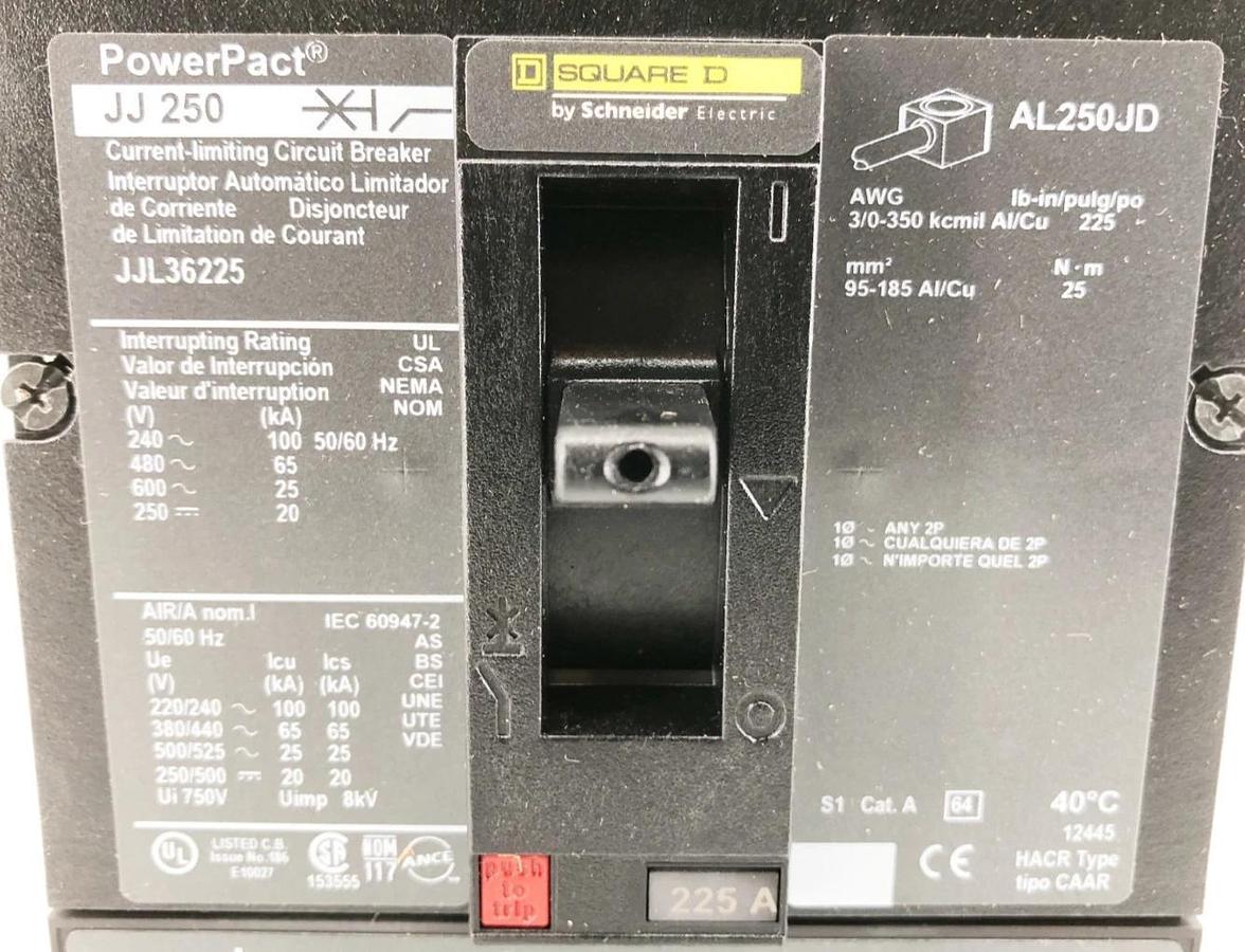 New Square D JJL36225 PowerPact Circuit Breaker 225A 3P 600V