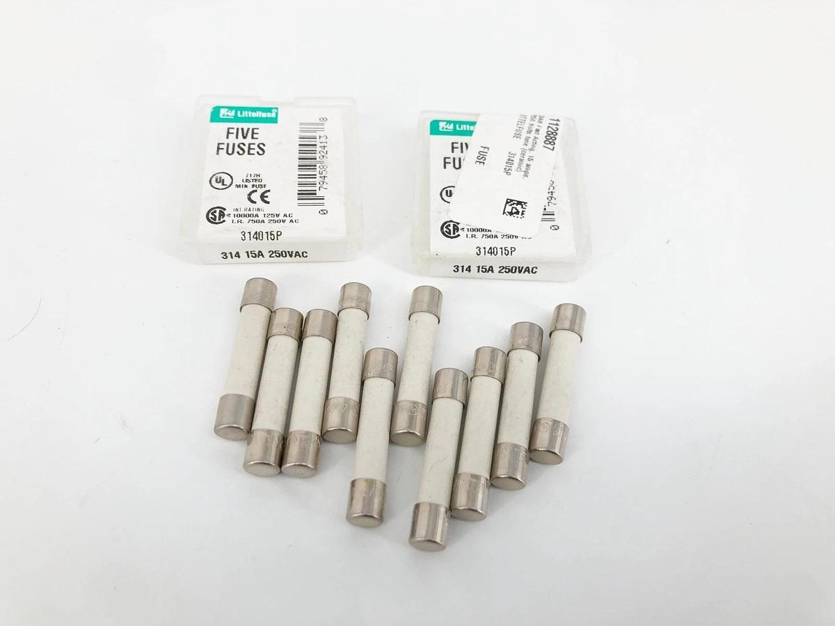 Lot of 10 New Littelfuse 314015P Ceramic Cartridge Fuses 15A 250VAC