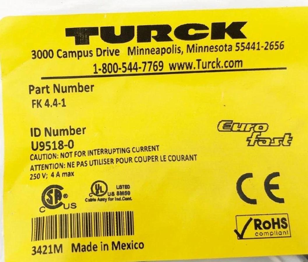 Lot of 2 New Turck FK 4.4-1 Receptacles U9518-0