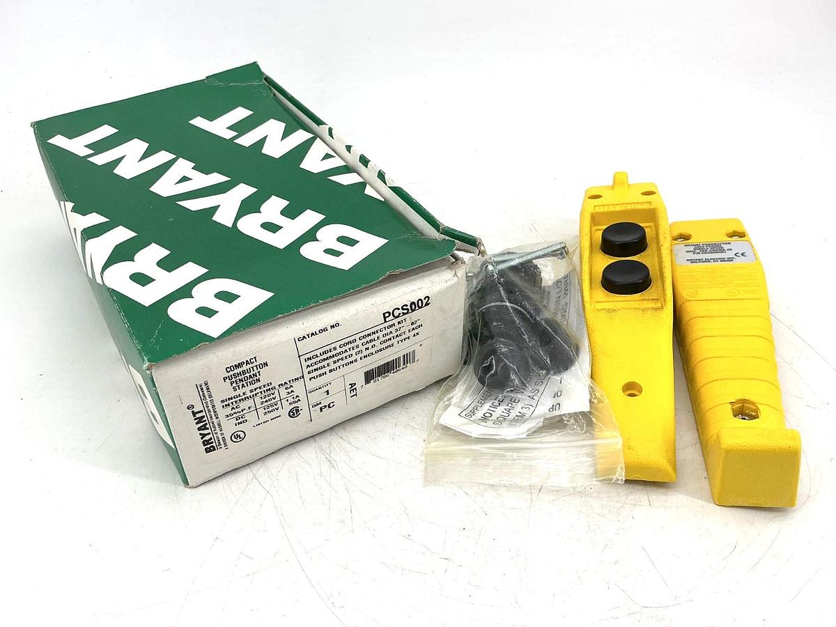 New Bryant PCS002 Compact Pushbutton Pendant Station Yellow Single Speed 240V