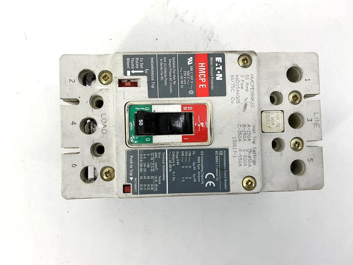 Used Eaton HMCPE050K2C Motor Circuit Protector HMCP-E 3-Pole 50A 480V