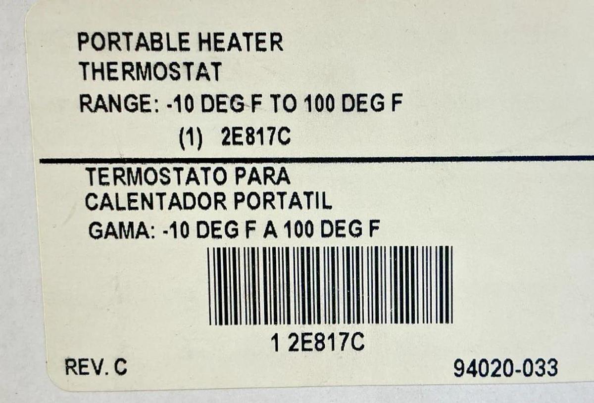 New Dayton 2E817 Portable Heater Thermostat -10°F to 100°F 2E817C