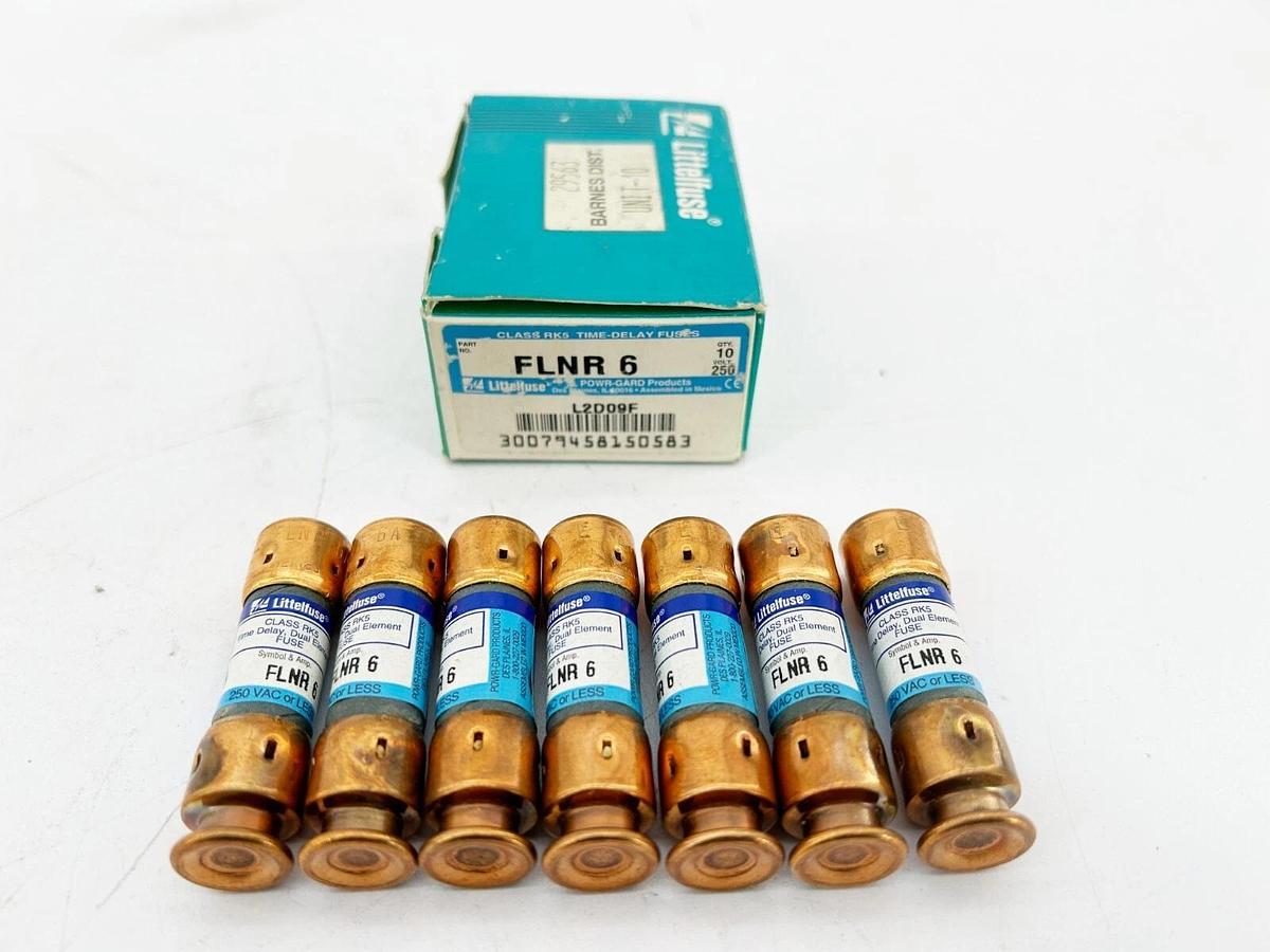 New Lot of 7 Littelfuse FLNR 6 Time Delay Dual Element Fuse 6A 250V
