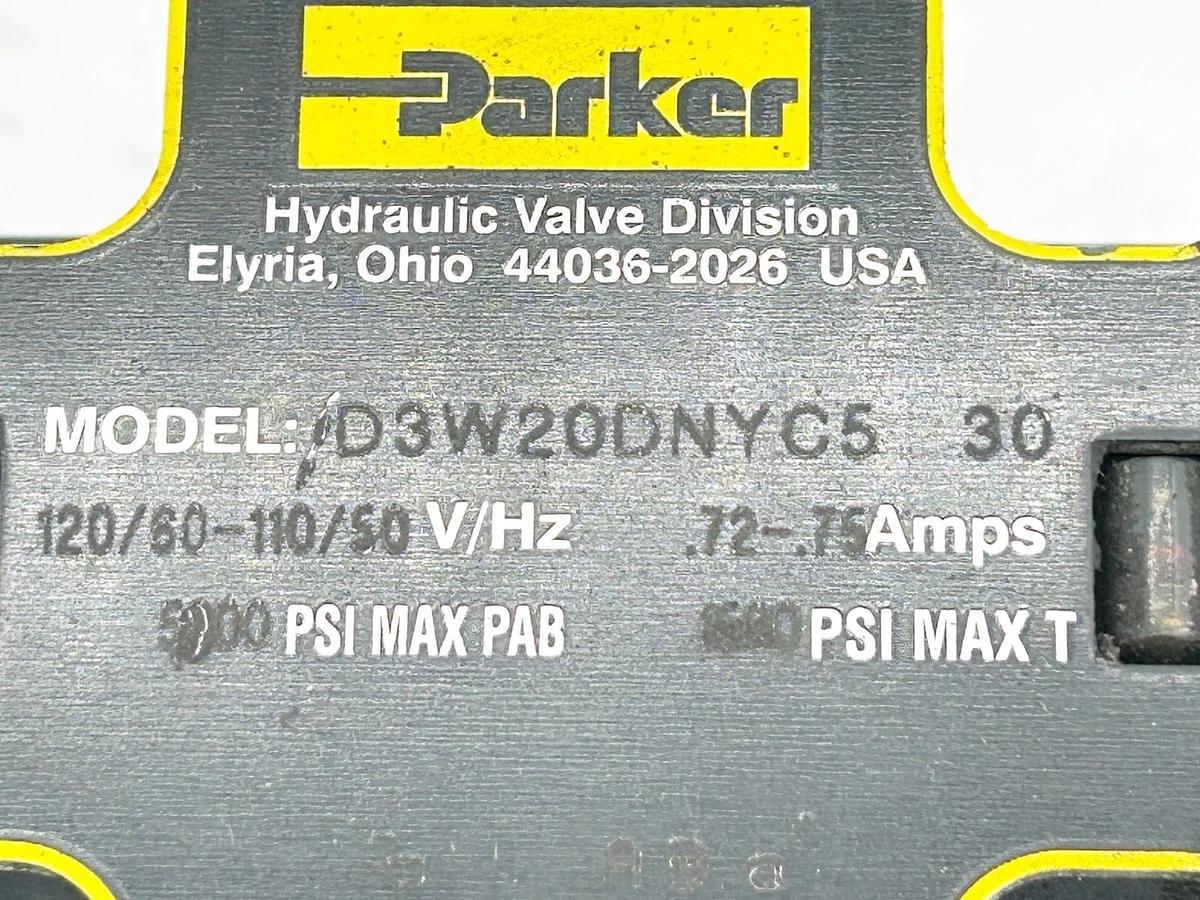 New Parker D3W20DNYC5-30 Directional Control Solenoid Valve 5000PSI .75A 120V