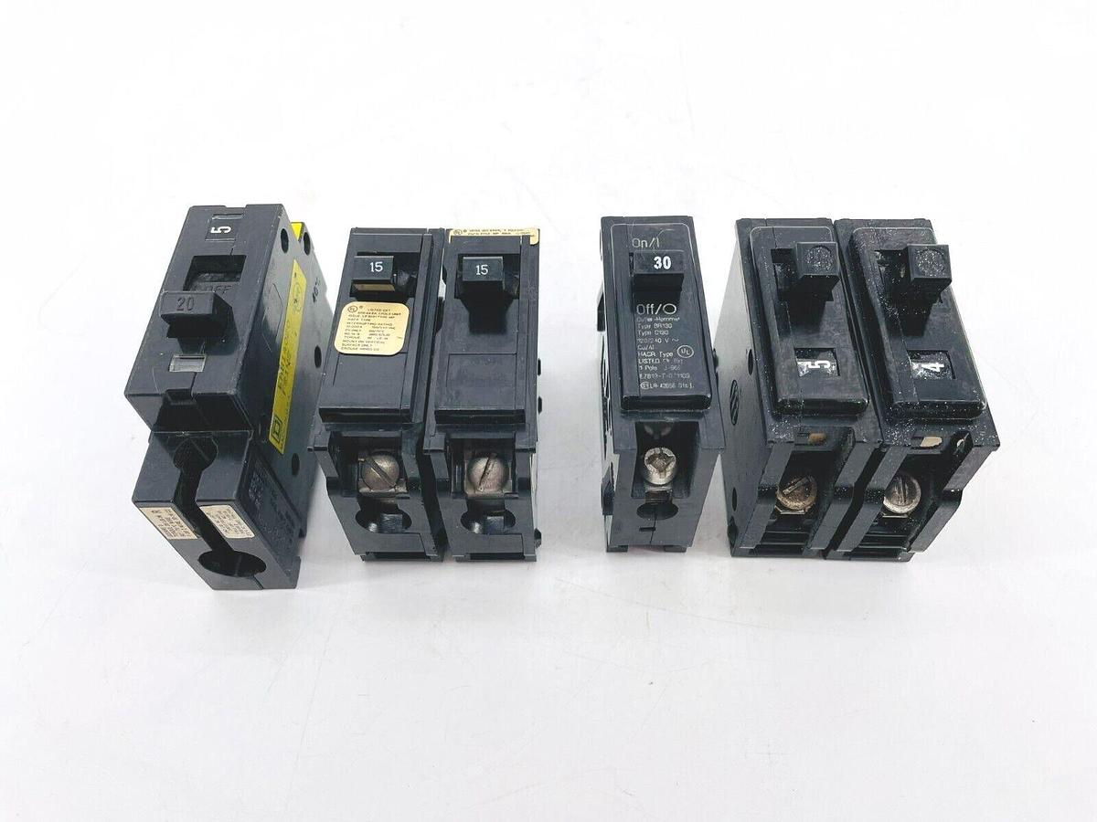 Used Lot of 6 Circuit Breakers Cutler Hammer Crouse Hinds Square D 20A 15A 30A