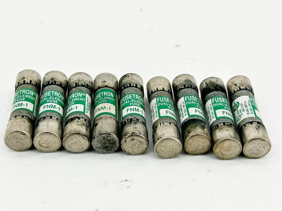 Used Lot of 9 Bussmann FNM-1 Dual Element Time Fuse 1A 250V