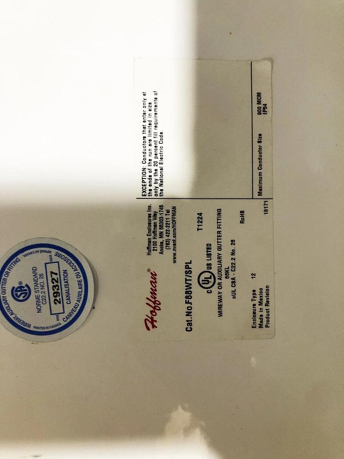 New Hoffman Nvent F88WT Tee-Feed Through 8" x 8" White Painted Steel T1224