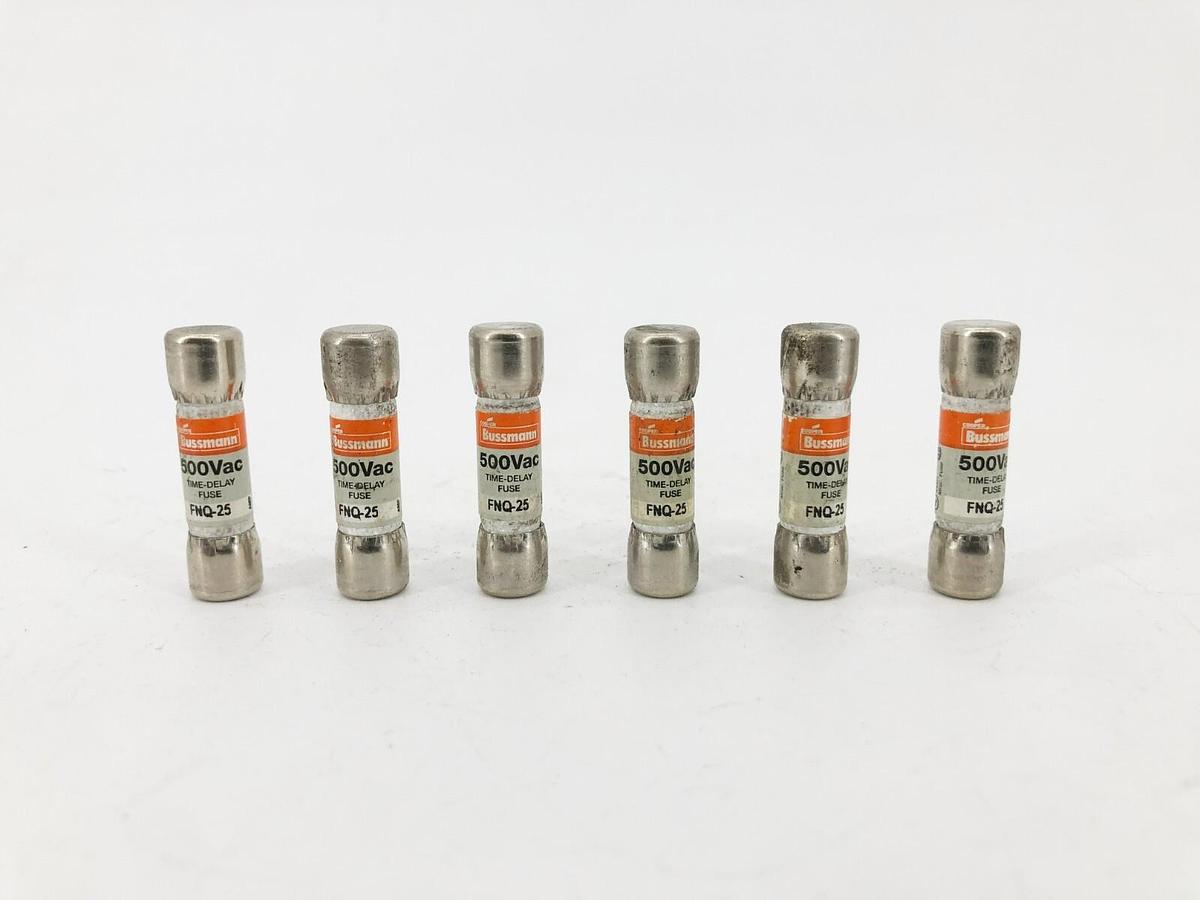 Lot of 6 New Bussmann FNQ-25 Time Delay Fuses 25 A 500VAC