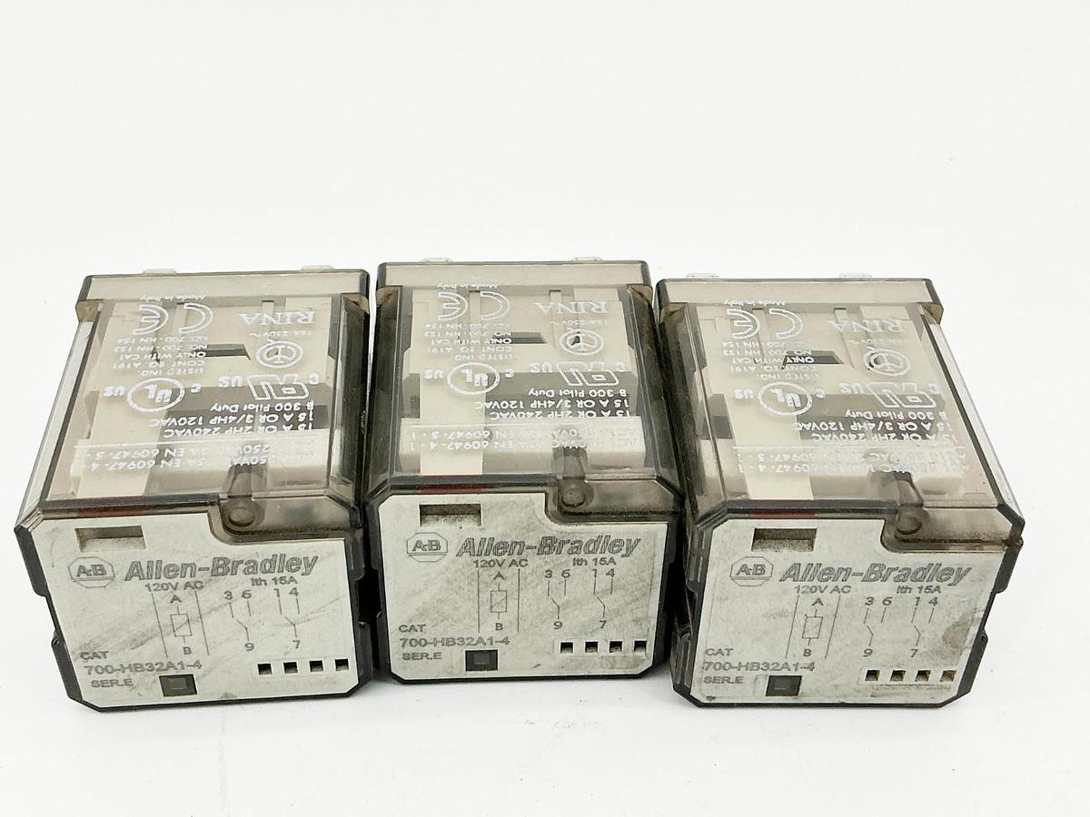 Used Lot of 3 Allen Bradley 700-HB32A1-4 General Purpose Relay 120V 15A Ser.E