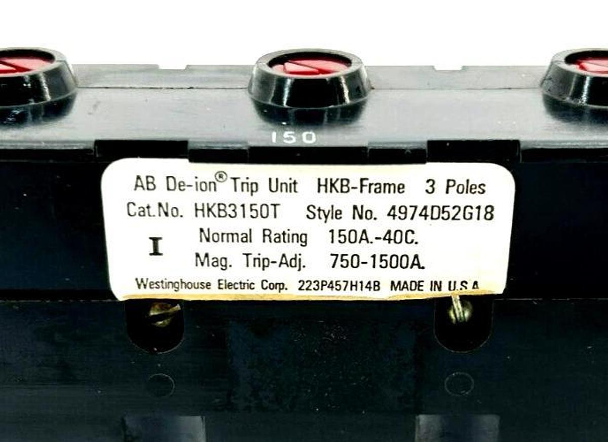 New Westinghouse HKB3150T Trip Unit, 150A, 3 Pole