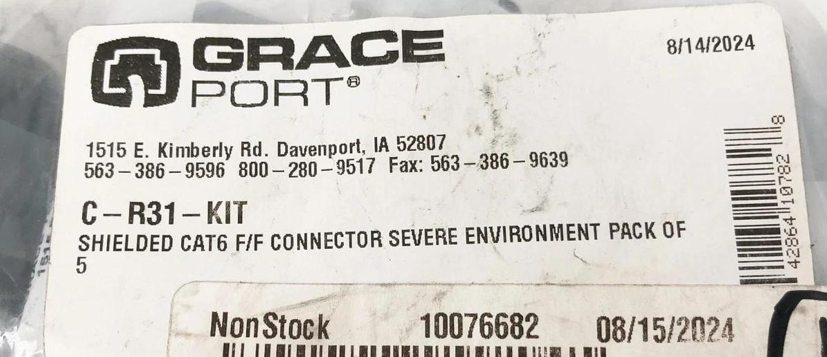 New Grace C-R31-KIT Shielded CAT6 F/F Severe Environment Connectors 5/PK