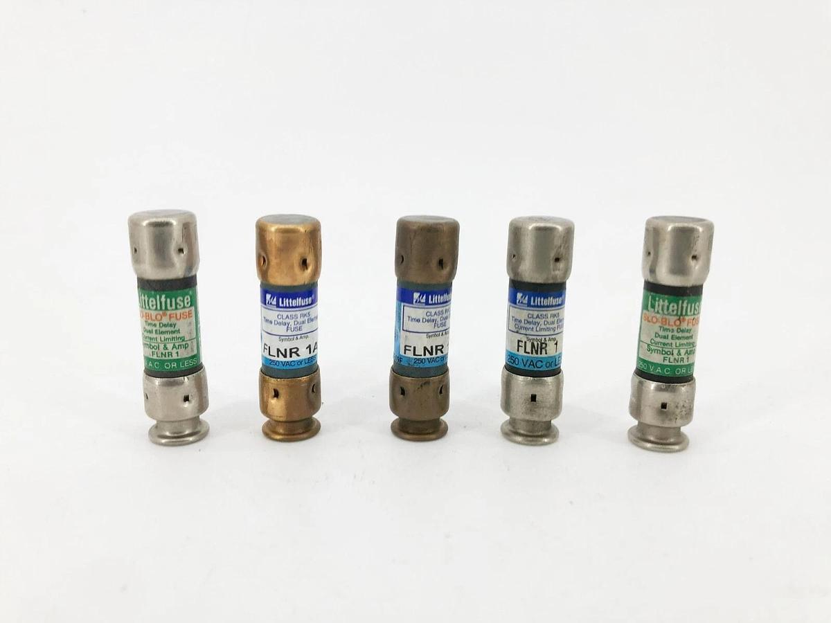 Lot of 5 New Littelfuse FLNR 1A Time Delay Fuses 250VAC 1A