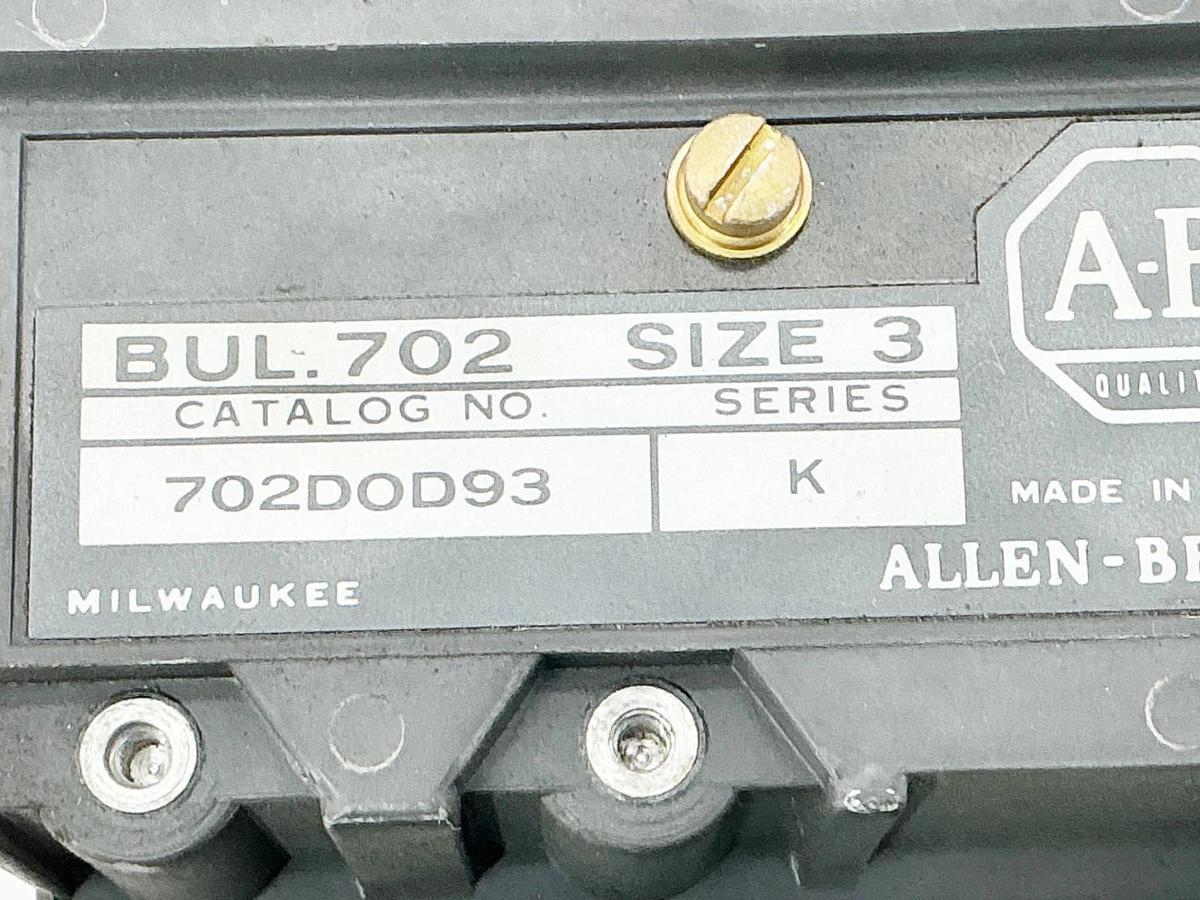 New Allen Bradley 702-DOD93 AC Contactor 3P 90A 600V 50/60Hz Ser.K - No Box
