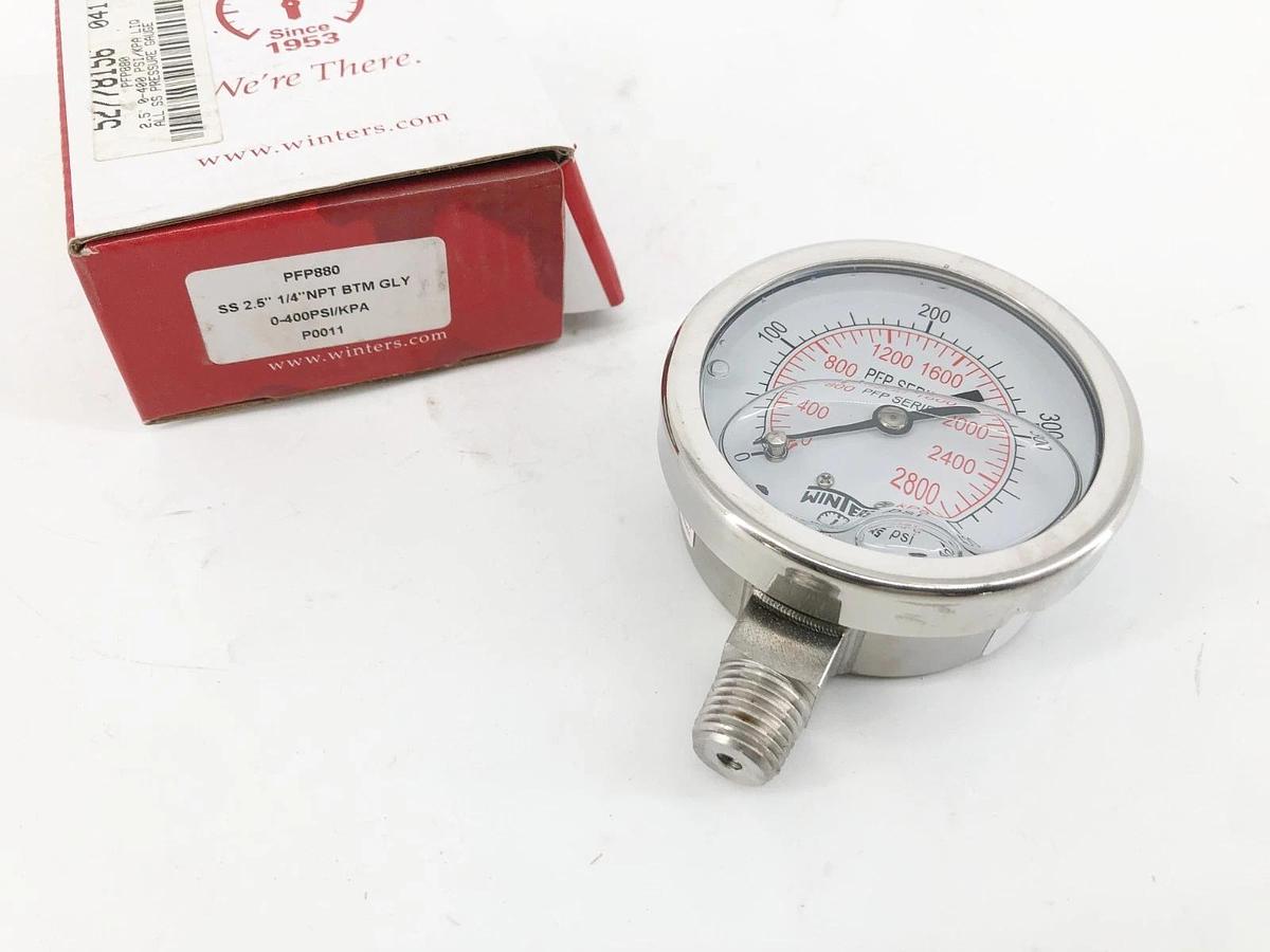 New Winters PFP880 Pressure Gauge SS 2.5" 0-400psi Lower Mount