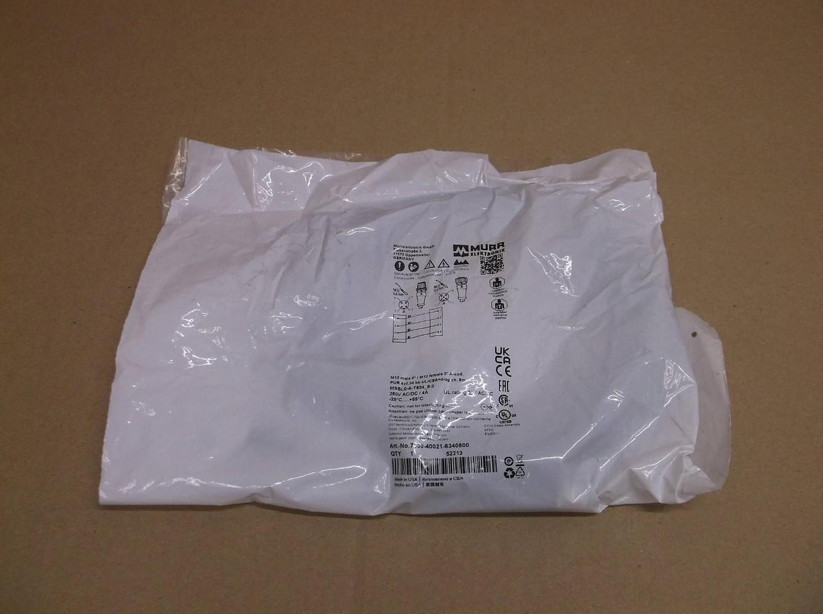 New Murr Elektronik 7000-12321-6330500 Cordset Right Angle M12 Black 22 AWG 4A