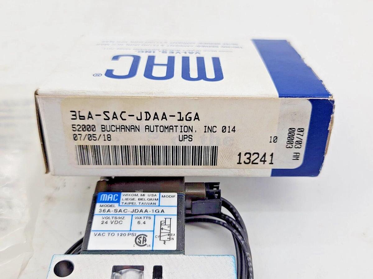 New Mac Valves 36A-SAC-JDAA-1GA Solenoid Valve 24VDC 5.4W Vac-120PSI