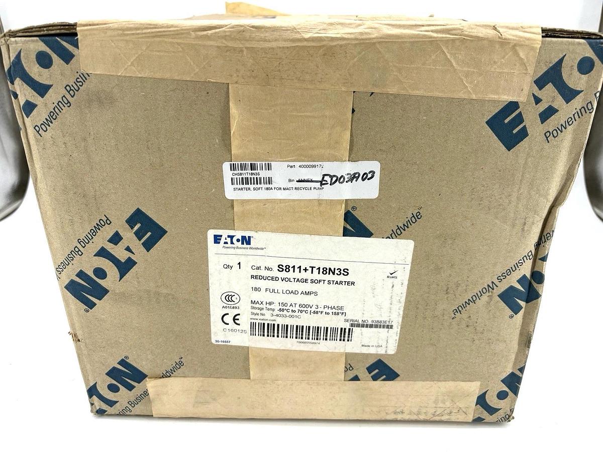 Used New Sealed Eaton S811+T18N3S Reduced Voltage Soft Starter 3PH 180A 200-600VAC