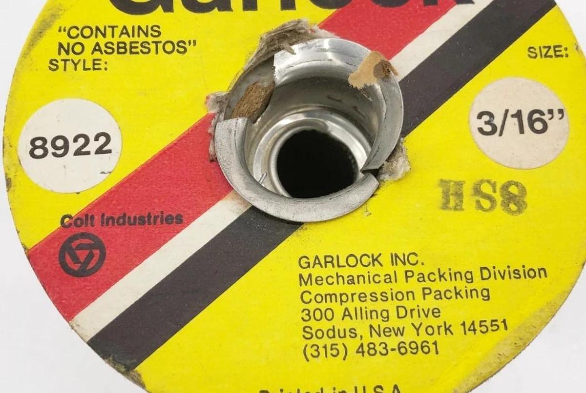 New Garlock 8922 Compression Packing 3/16" 41321-1212 1.625LB Partial Reel