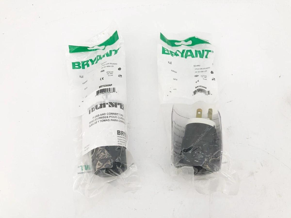 Lot of 2 New Bryant BRY5366NP Straight Plugs NEMA 5-20 20A 125V