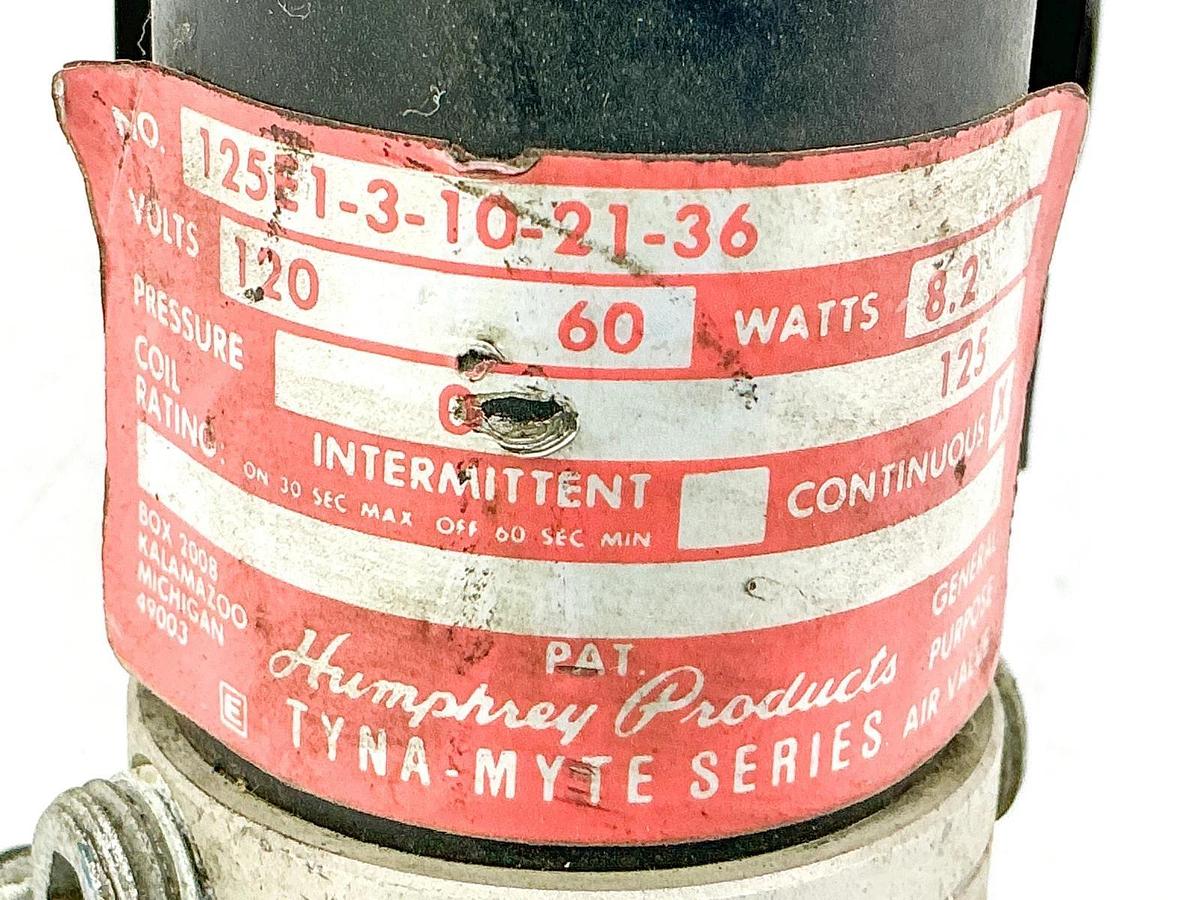 Used Humphrey 125E1-3-10-21-36 Solenoid Valve 0-125PSI 120V 8.2W