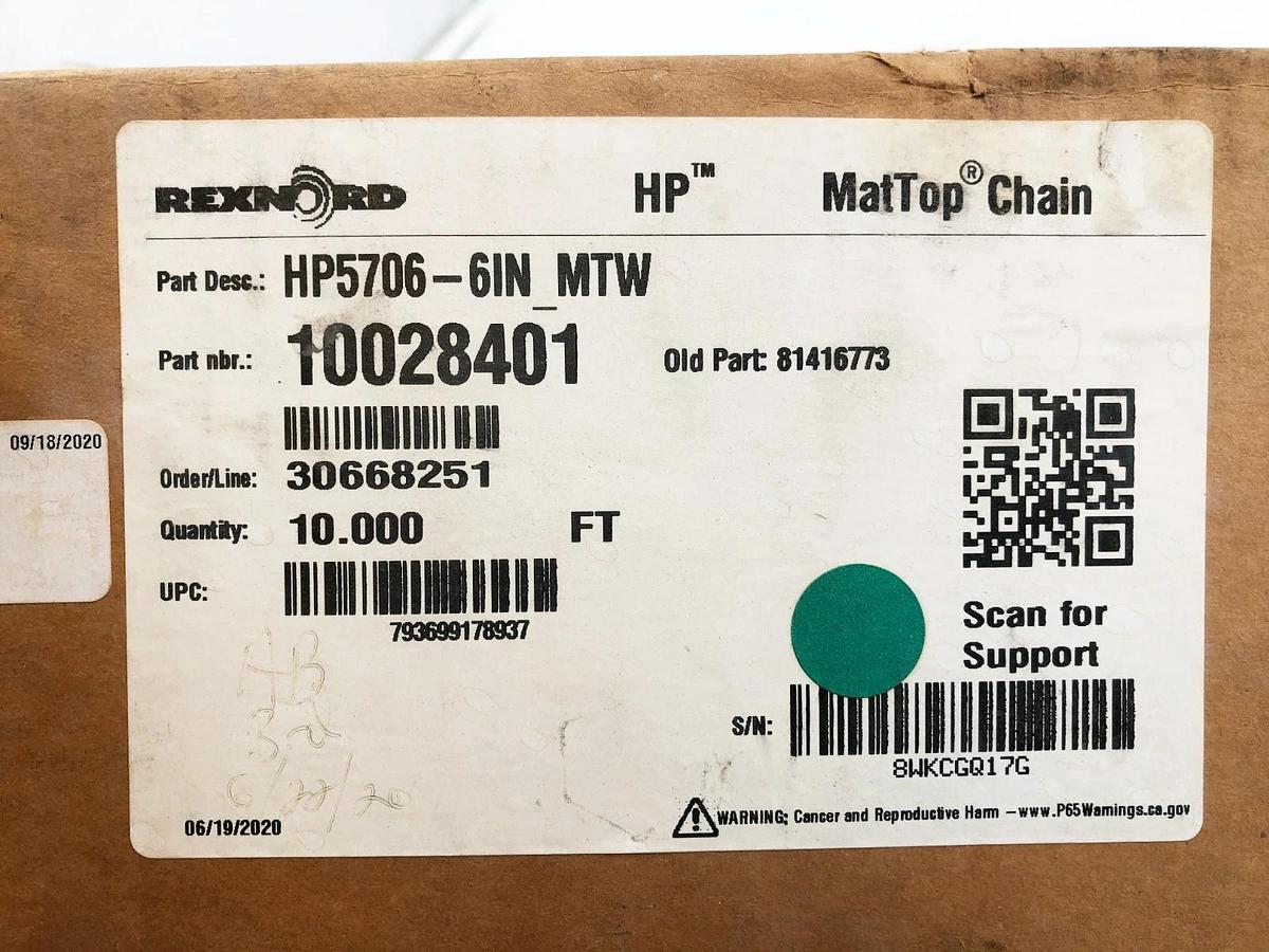 New Rexnord HP5706-6IN MTW MatTop Chain 10 FT. 10028401 81416773