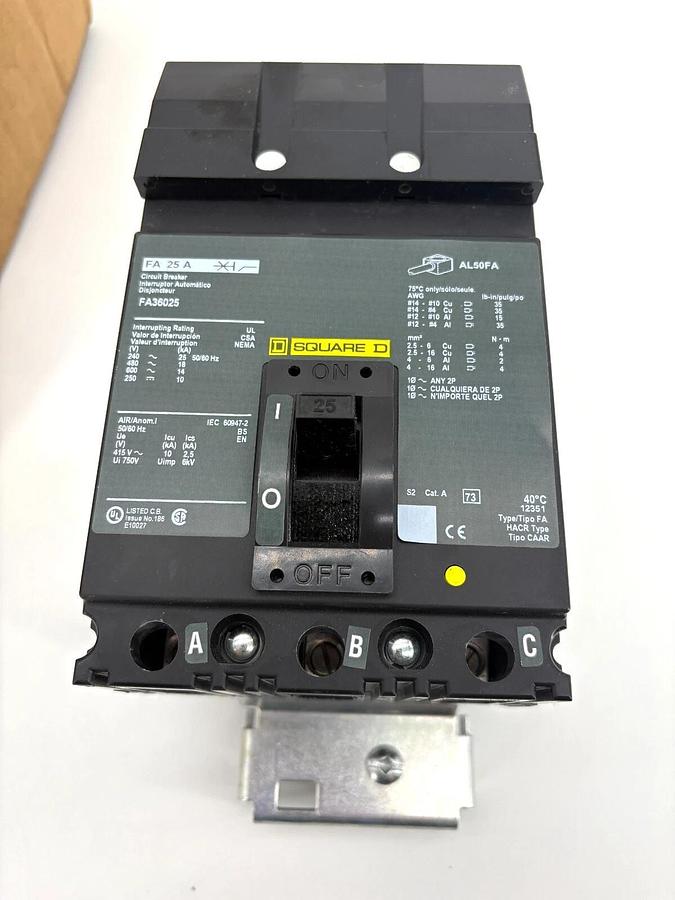 New Square D FA36025 Circuit Breaker 25A 3P 600V Max 785901338741