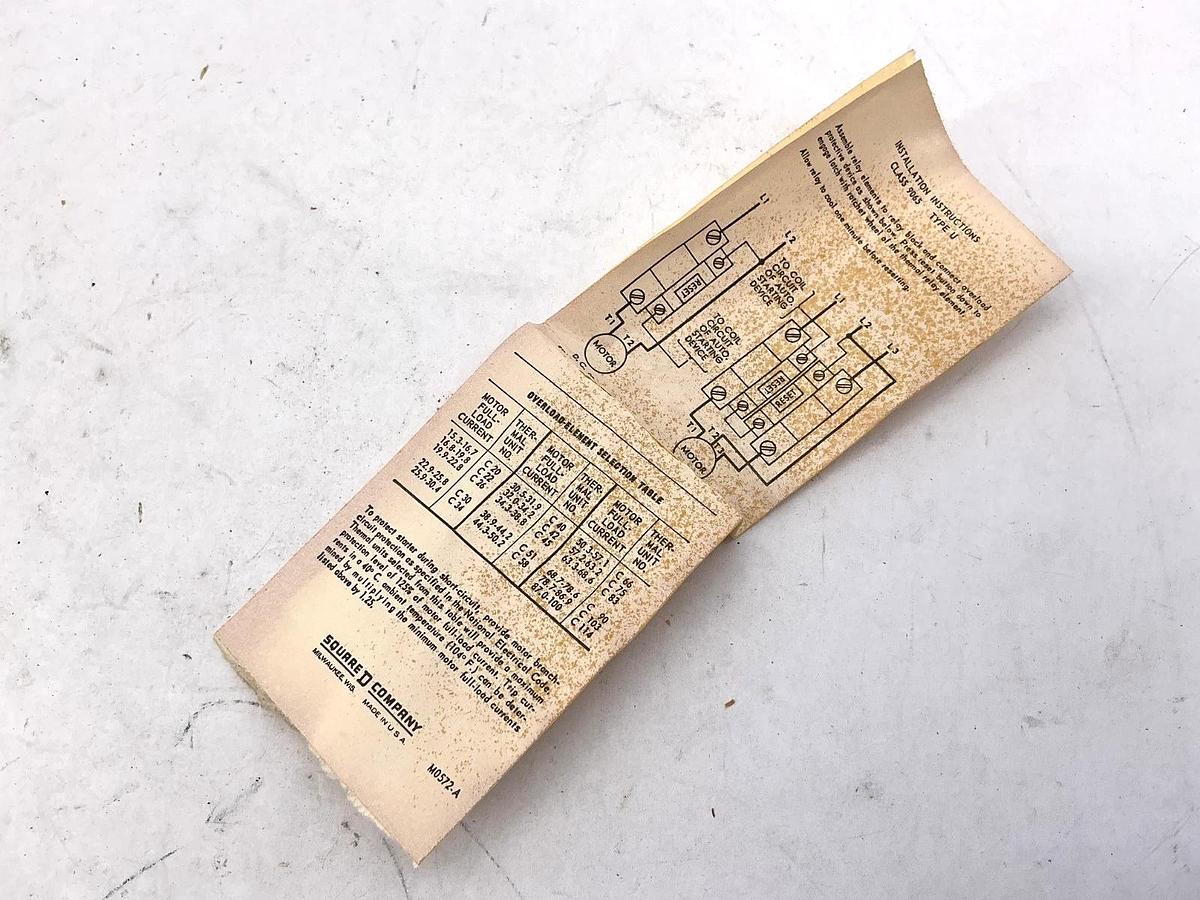 New Square D 9065-UO-1 Thermal Overload Relay Melting Alloy Open Type 100A 600V