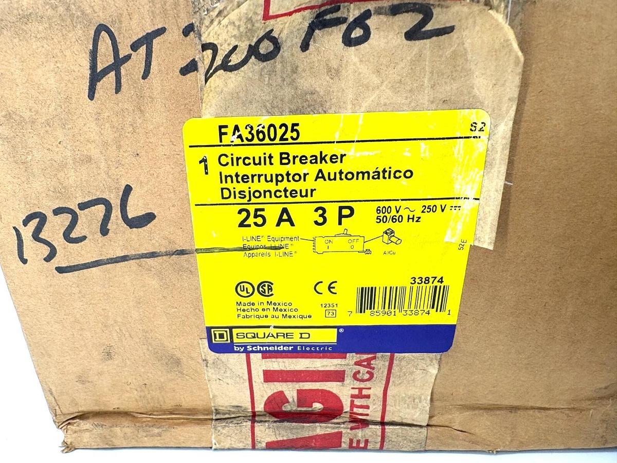 New Square D FA36025 Circuit Breaker 25A 3P 600V Max 785901338741