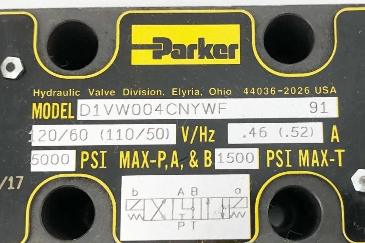 Used Parker D1VW004CNYWF Directional Valve 120V .46A 5000psi