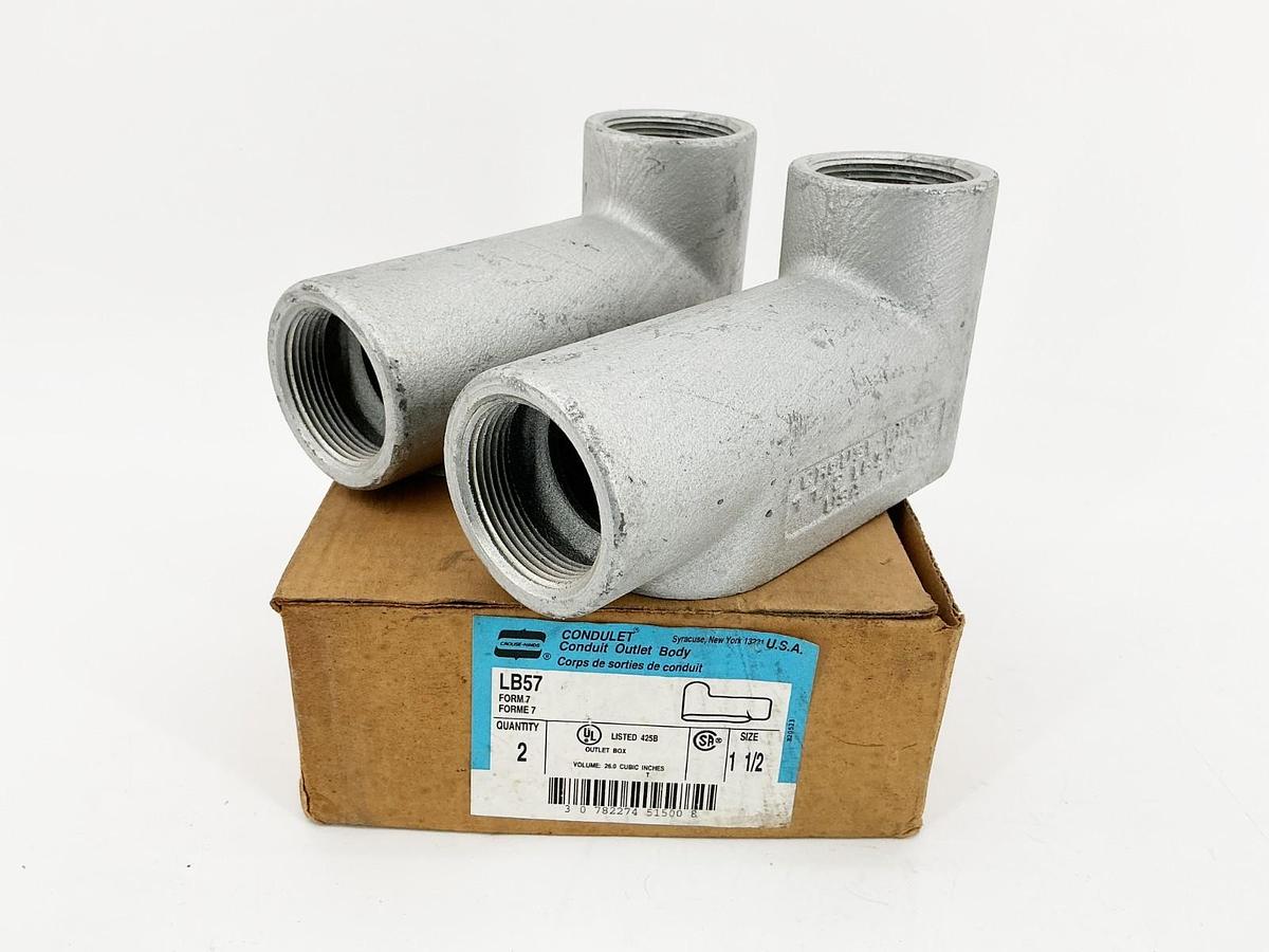 New Box of 2 Crouse Hinds LB57 Conduit Body Outlet 1-1/2"