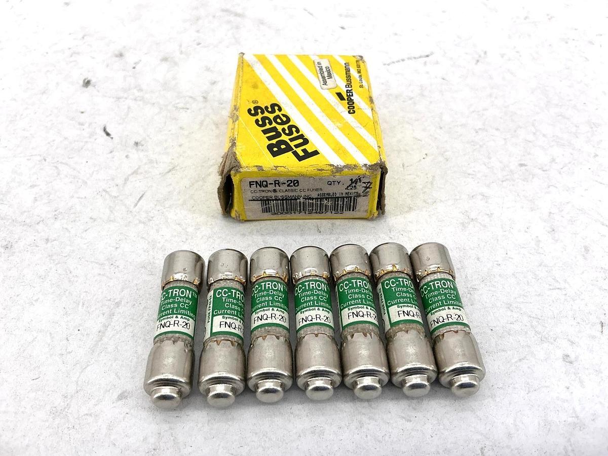 Lot of 7 New Bussmann FNQ-R-20 CC-Tron Time-Delay Class CC Fuse 20A 600V