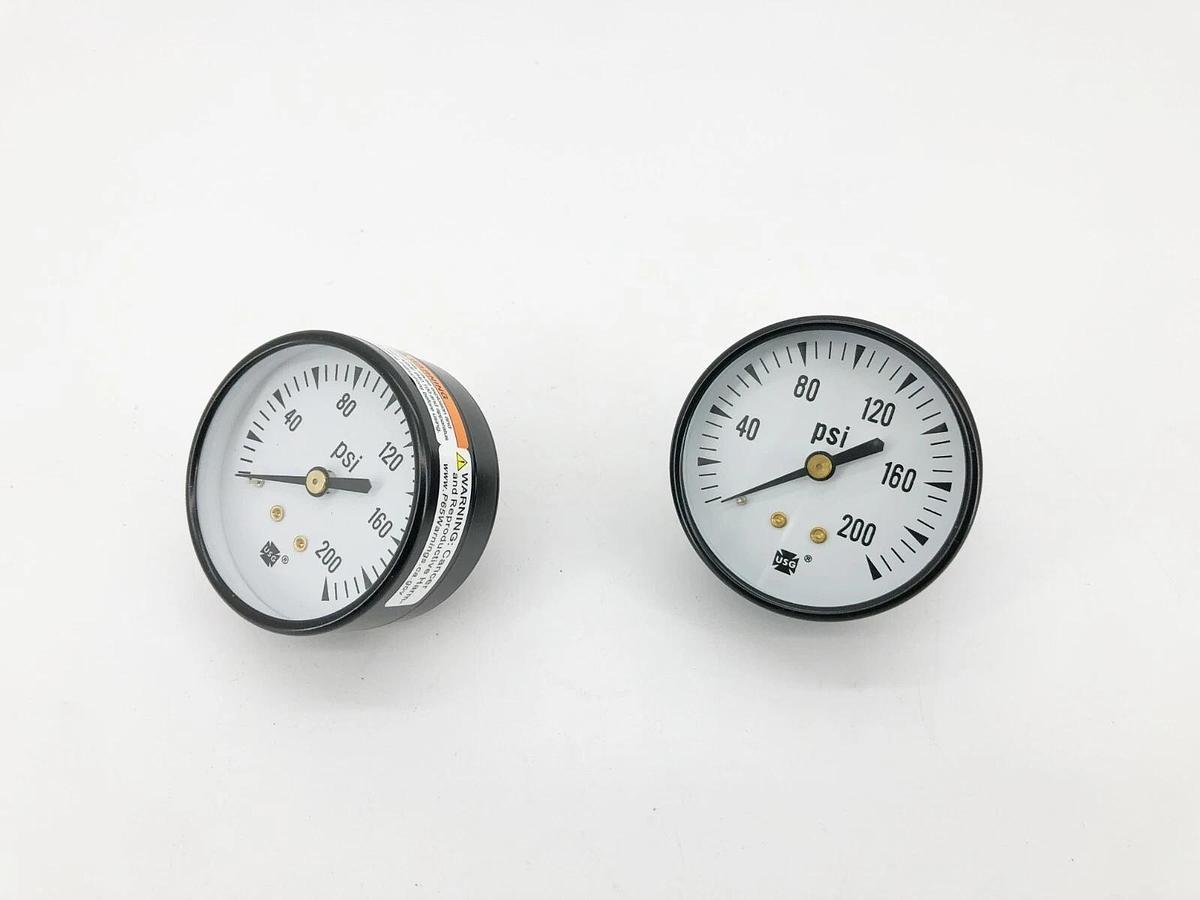 Lot of 2 New Ametek Lawson 29659 Pressure Gauges Center Back Mount 0 to 200PSI
