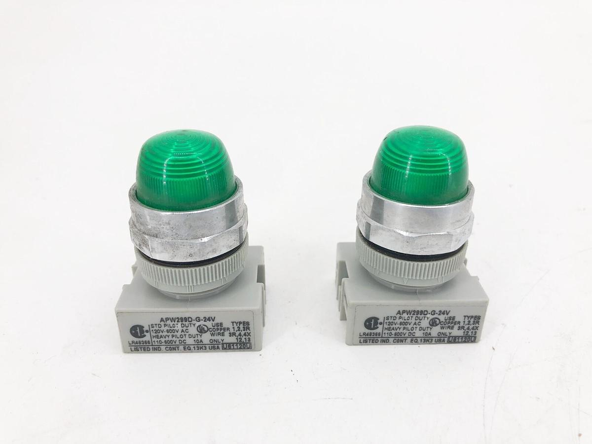 Used Lot of 2 Idec APW299D-G-24V Green Pilot Lights 24V