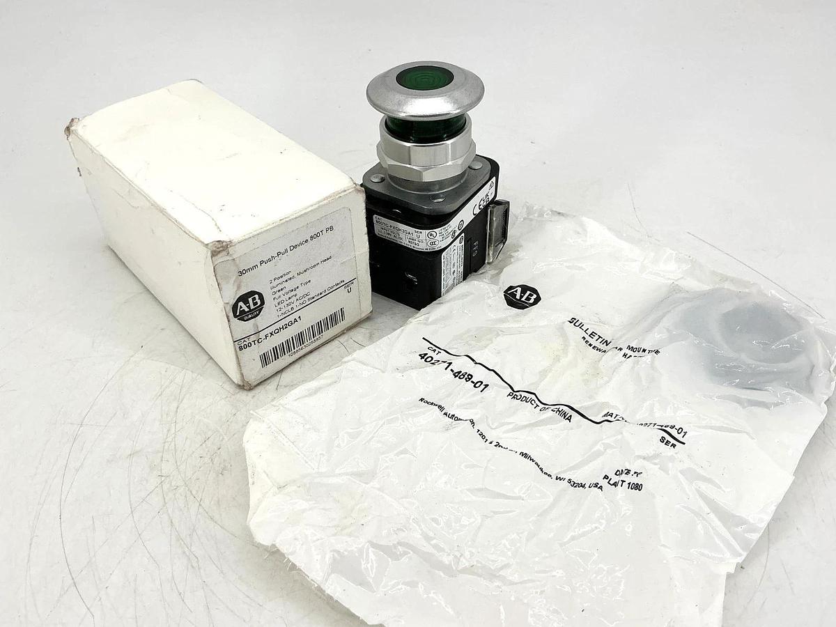 New Allen Bradley 800TC-FXQH2GA1 Ser U Push-Pull Device 2-Pos Green LED 12-130V