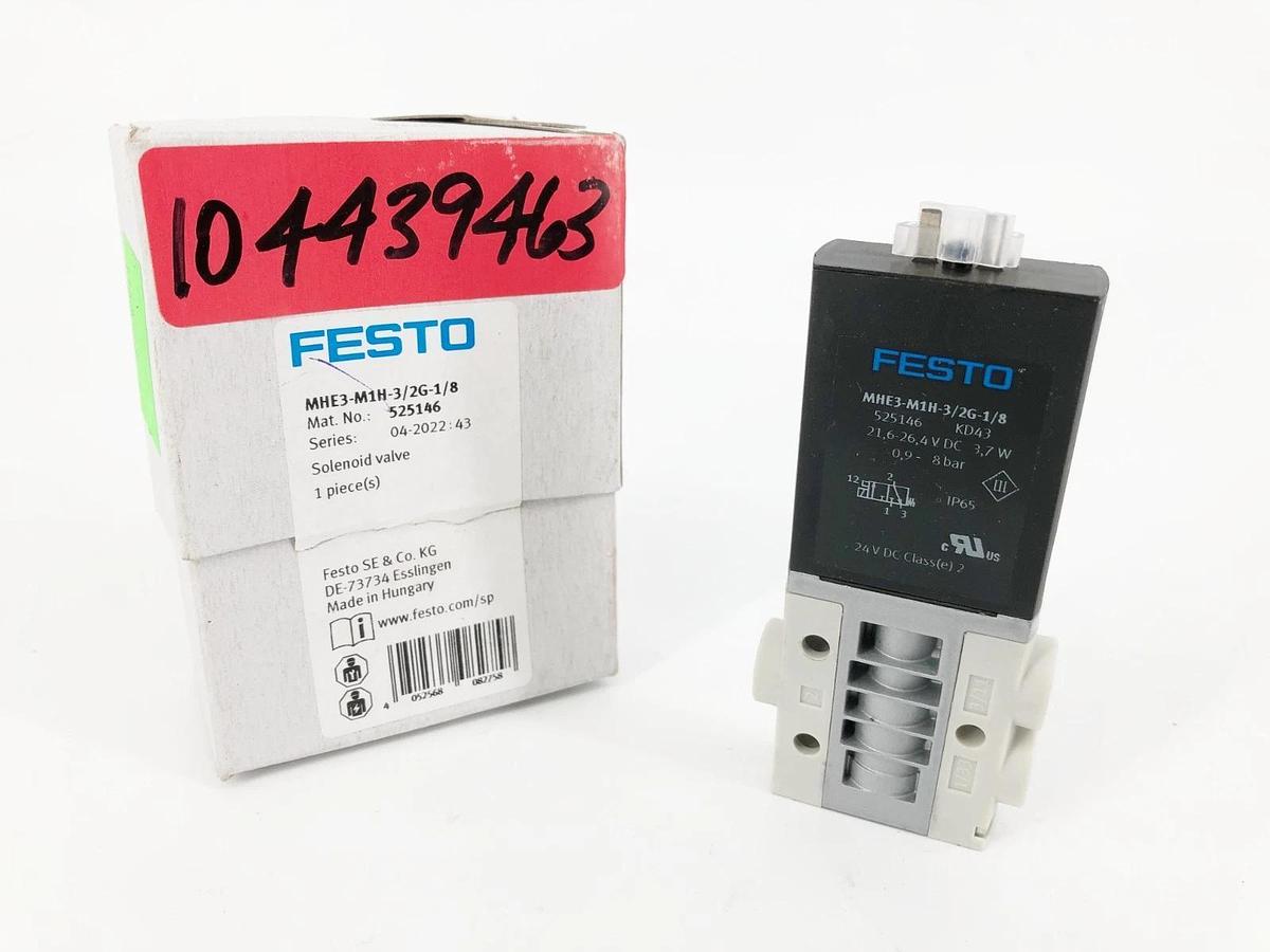 New Festo MHE3-M1H-3/2G-1/8 Solenoid Valve 21.6-26.4VDC 3.7W 525146