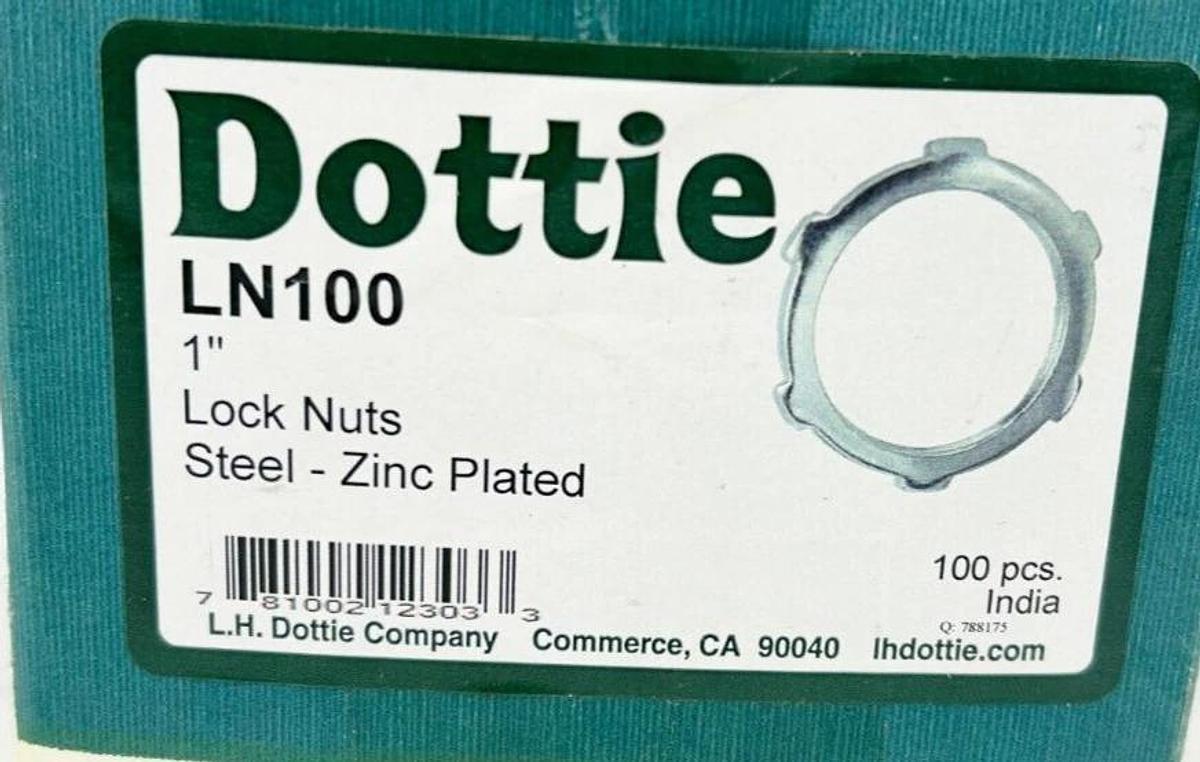 Box of 100 L.H. Dottie LN100 Lock Nuts 1" Zinc Plated Steel